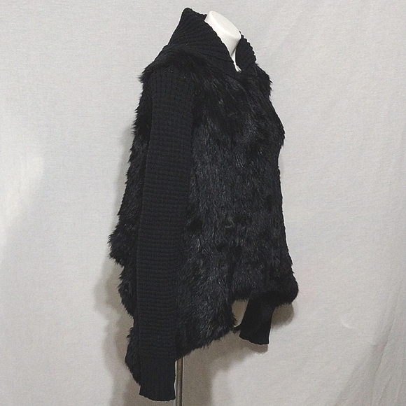 Le Rok Luxe Rabbit Fur Cardigan Sweater Jacket With Hoodie Medium - Picture 6 of 11